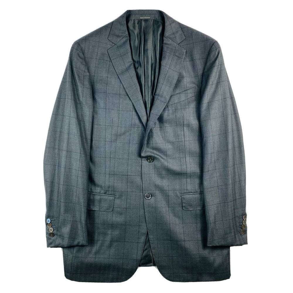 Ermenegildo Zegna Gray Black Windowpane Check Wool Silk Trofeo 600‎ Blazer 42L